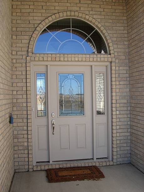 Leaded glass entry door stock photo