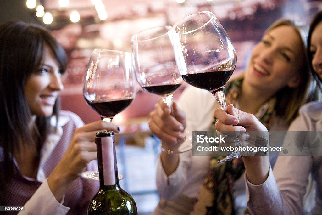 Souriant femmes faire un toast avec verres de vin - Photo de Activités de week-end libre de droits