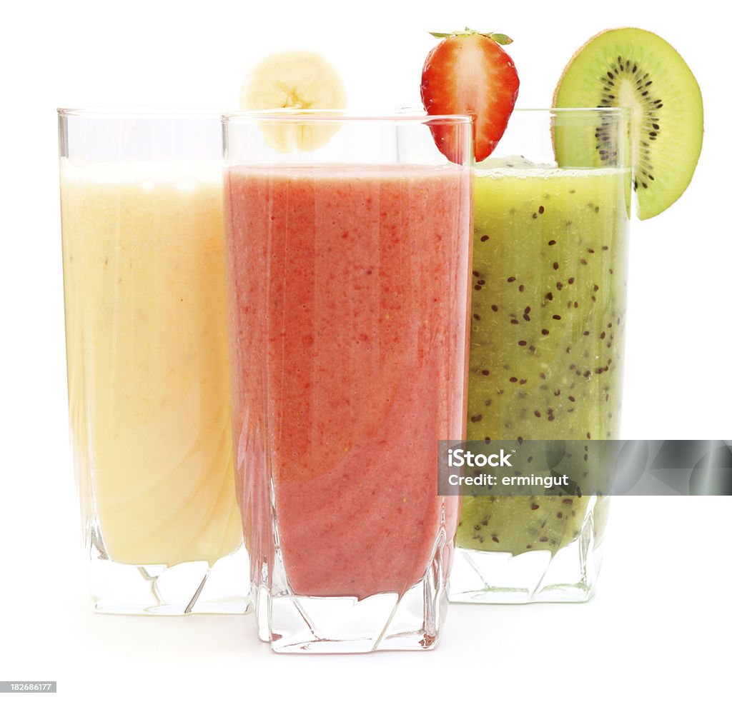 Refreshing juices from kiwi, banana and strawberry "Refreshing juices from kiwi, banana and strawberryMy other similar images:" White Background Stock Photo