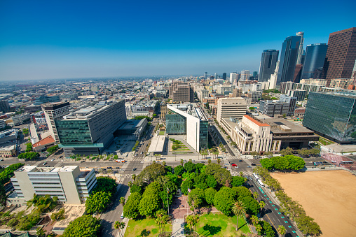 Aerial view of Downtown Los Angeles on a sunny day