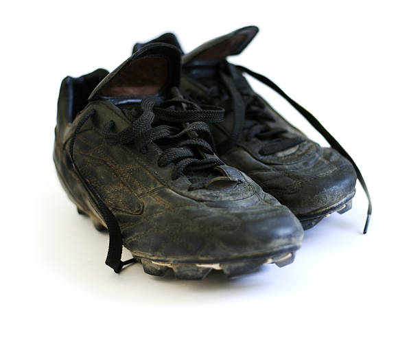 サッカーブーツ 1 - soccer ball old leather soccer ストックフォトと画像