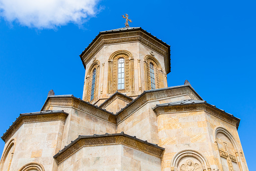 travel to Georgia - edifice of Holy Trinity Church on Sameba hill in Batumi city on sunny autumn day