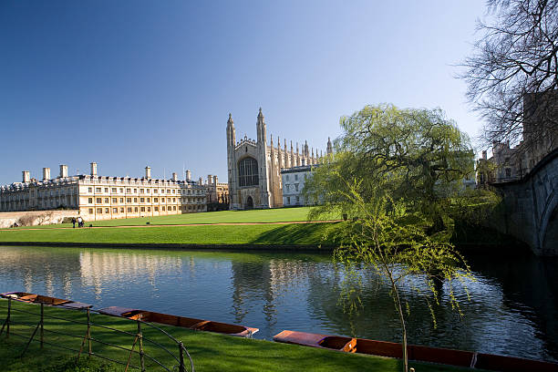 Kings College, Cambridge, from the Backs "Spring time image of Kings and Clare College, taken from the Backs with River cam and punts in the foreground. Taken with polarising filter.More Cambridge images:" punting stock pictures, royalty-free photos & images