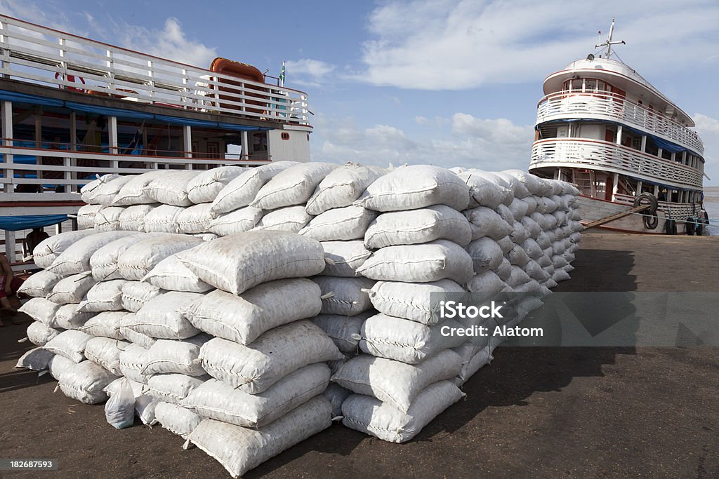 Sacchi in un dock di Manaus - Foto stock royalty-free di Acqua