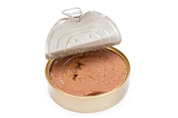 istock Opened Tin Can with Chicken Liver Pate Isolated on White Background 1826876642