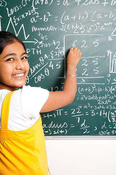 istock Cheerful Indian Girl Student with Mathematics Problems 182688314