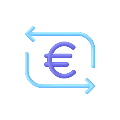 3D Money exchange icon. Concept of currency exchange or cash back. Money conversion. Euro icon. Trendy and modern vector in 3d style.