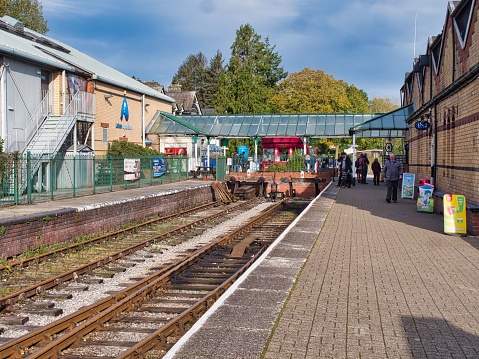 Winderemere, United Kingdom – November 14, 2023: The sidings and platform at Lakeside station Windermere