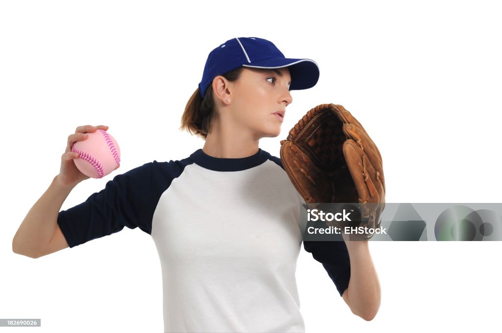 Young Woman Baseball Player Isolated on White Background Active Lifestyle Stock Photo