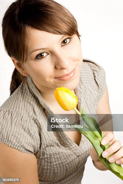 Girl With A Tulip Stock Photo - Download Image Now - Adult, Adults Only, Affectionate