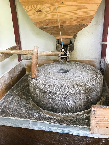 travel to Georgia - hand millstone in real rural mill in Mirveti village in Adjara, Georgia