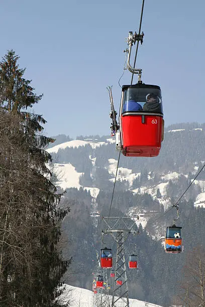 "Cable car from the Swiss ski resort of Grindlewald that travels to Mannlichen, in the Berne Canton, Switzerland."