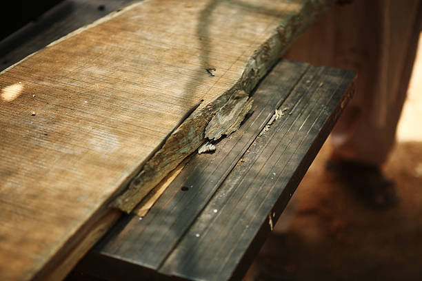 istock Teak Wood Plank Electric Saw 182692917