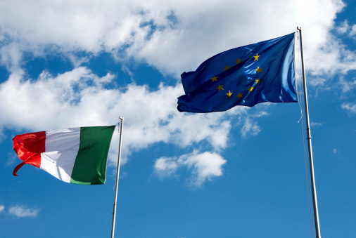 Italian and European Union flags waiving See similar pictures from my portfolio: