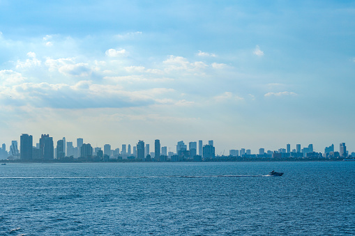 landscape of Miami skyline from ocean