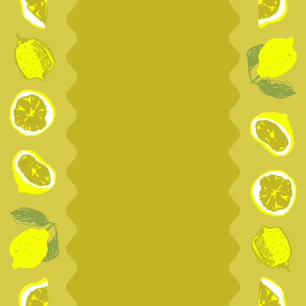 Vector illustration of Wabi sabi paper tape lemons, watercolor paper tape with lemon vector seamless pattern frame.