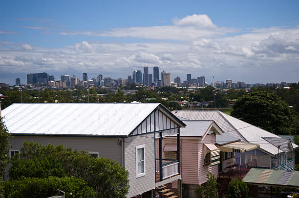 queenslander casas ad distrito financiero central (cbd) de la ciudad de brisbane - brisbane fotografías e imágenes de stock