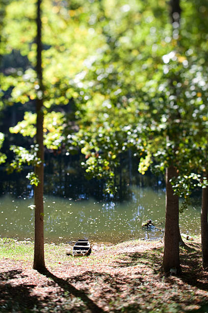 boat by tranquil water stock photo