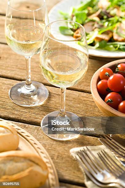 Alfresco Dining With White Wine Stock Photo - Download Image Now - Alcohol - Drink, Baguette, Bread