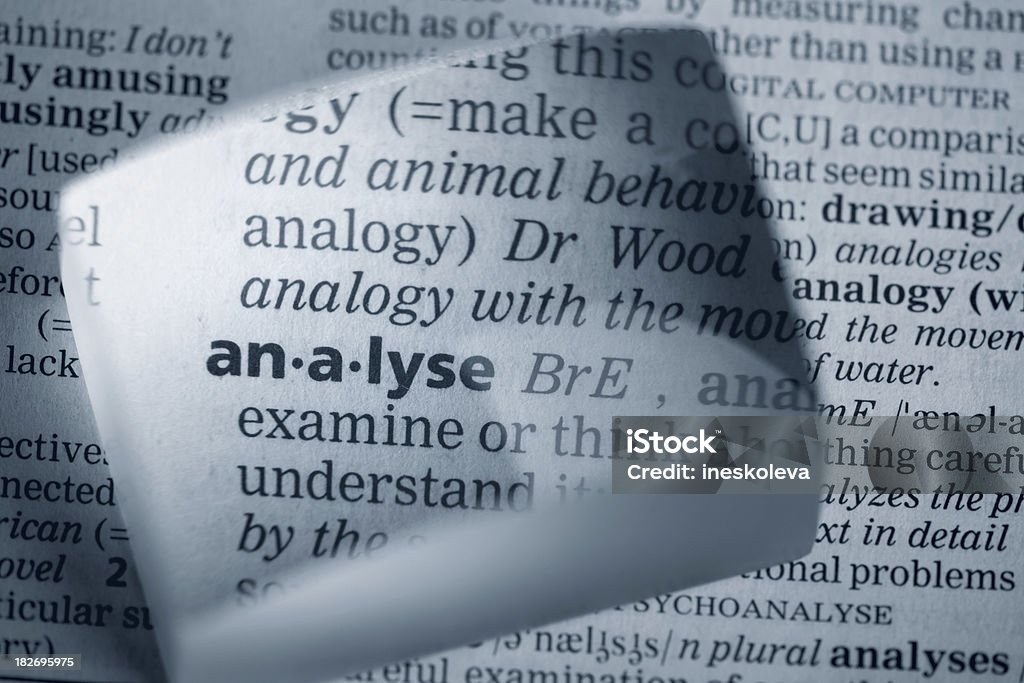 Definition "analysis" The Dictionary definition of the word aanalyseaA photo taken through magnifying glass from a page of a dictionary with selective focus. Alphabet Stock Photo