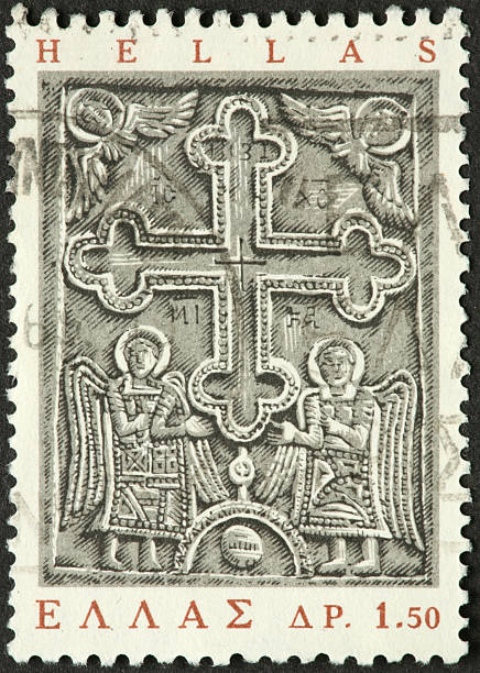 istock angels and cross on a Greek stamp 182696740