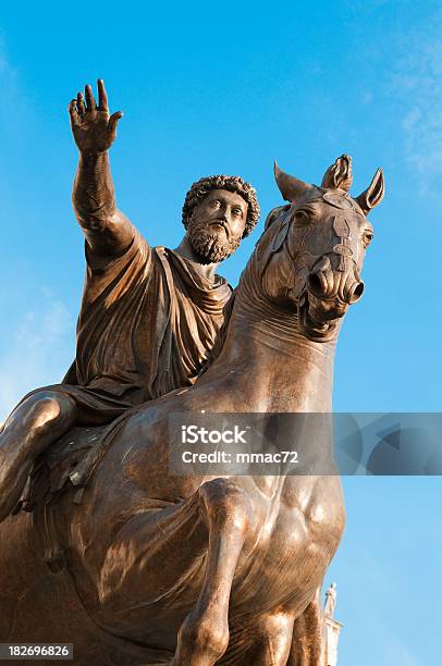 Equestrian Statue Of Marcus Aurelius Stock Photo - Download Image Now - Marcus Aurelius, Architecture, Blue