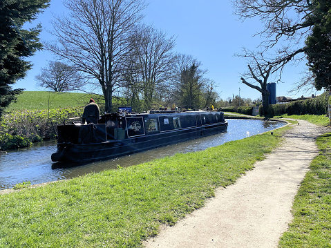 Whitchurch in Shropshire in the UK on 5 April  Barges on the Shropshire Union Canal near Whitchurch