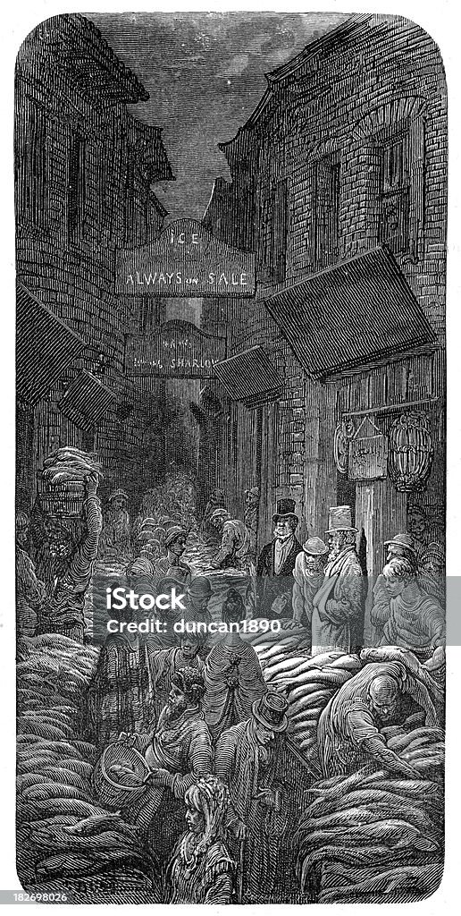 Victorian London-Dark House Lane Billingsgate - Lizenzfrei 19. Jahrhundert Stock-Illustration