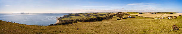 dorset views from the south west coast path over the dorset coast at ringstead bay bill of portland stock pictures, royalty-free photos & images