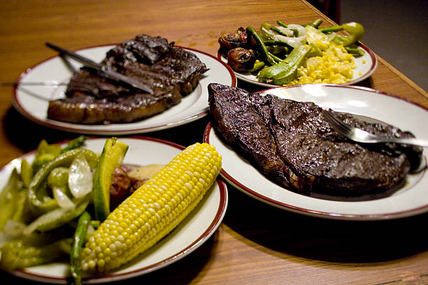 juicy steak dinner stock photo