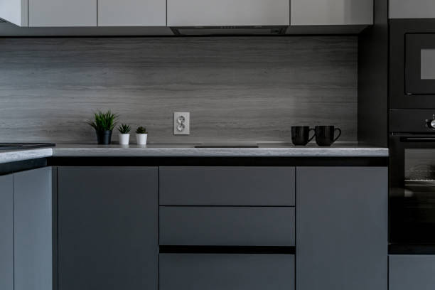 istock a large kitchen in shades of gray. Kitchen appliances 1827001202