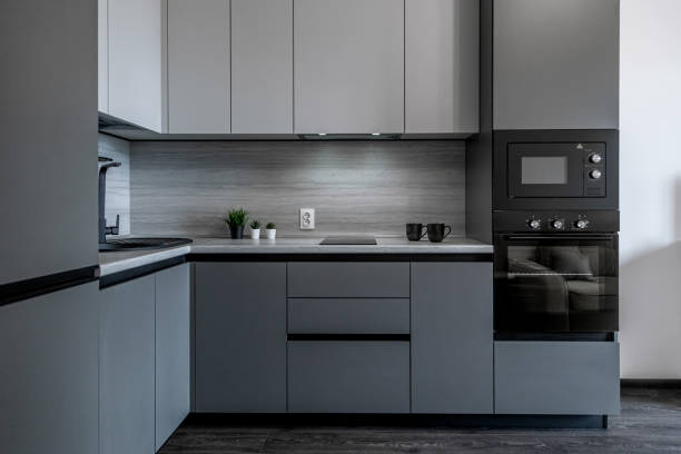 istock a large kitchen in shades of gray. Kitchen appliances 1827001203