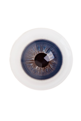 Single blue eyeball on white background.