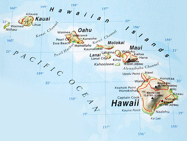 mappa delle isole hawaii - big island isola di hawaii foto e immagini stock