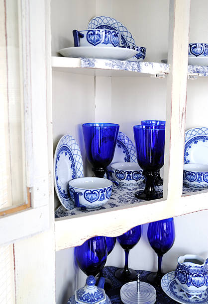 istock White Display Cabinet with Blue and White China 182701780