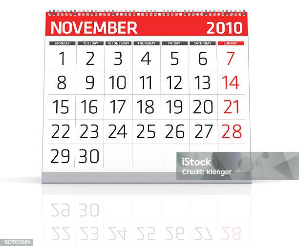 November 2010 Calendar Stock Photo - Download Image Now - Calendar, Cut Out, Horizontal