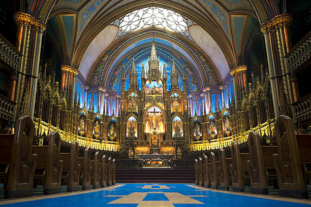 Indoor photo of Notes Dame Cathedral located in Montreal stock photo
