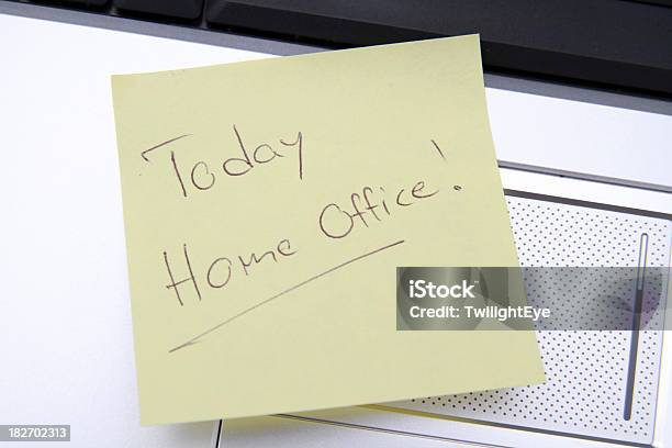 Home Office Note On A Yellow Memo Stock Photo - Download Image Now - Alphabet, Business, Busy