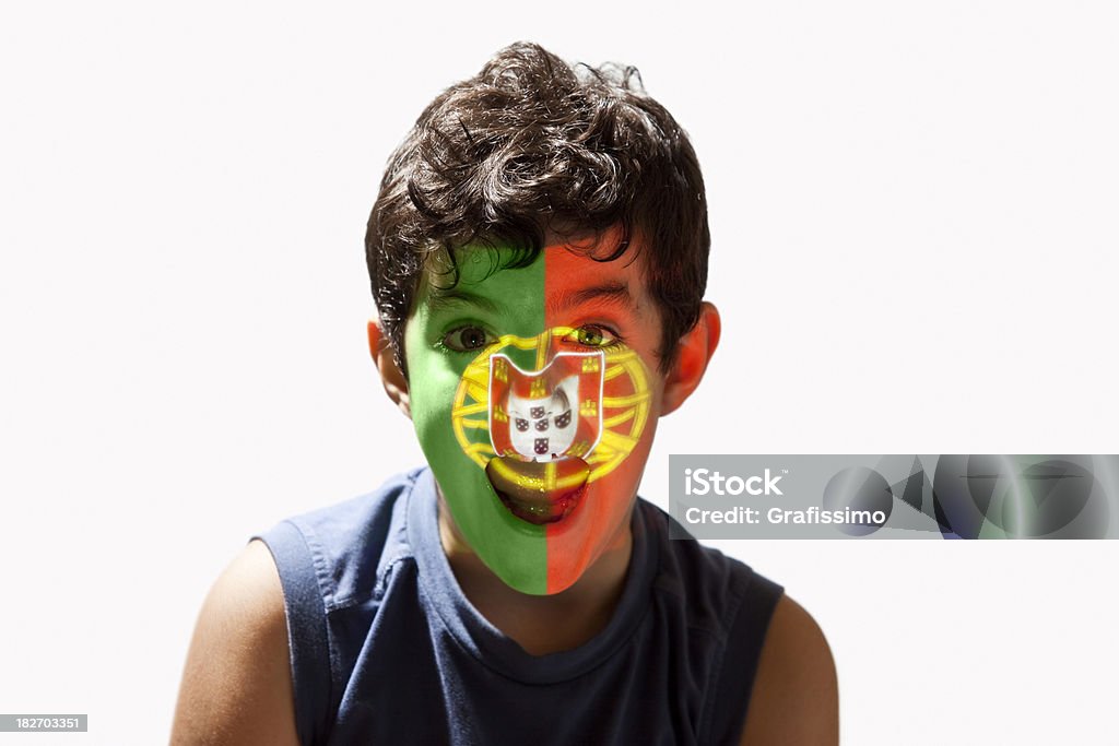 Menino com Bandeira de Portugal no rosto - Royalty-free Criança Foto de stock