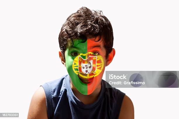 Menino Com Bandeira De Portugal No Rosto - Fotografias de stock e mais imagens de Criança - Criança, 6-7 Anos, 8-9 Anos