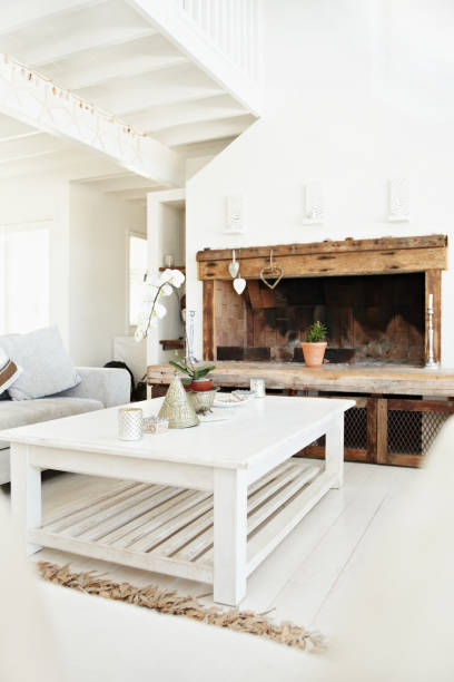istock Living room inetrior with fireplace in the house 182703364