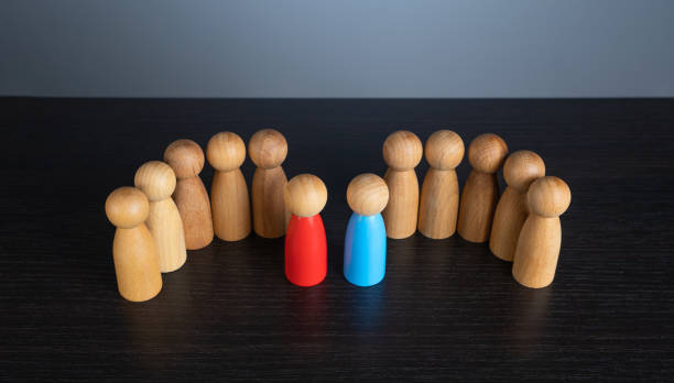 istock Rivalry between two teams. Resolving disputes and conflicts. Political debate. Find consensus. Candidate for leadership competition. 1827035709
