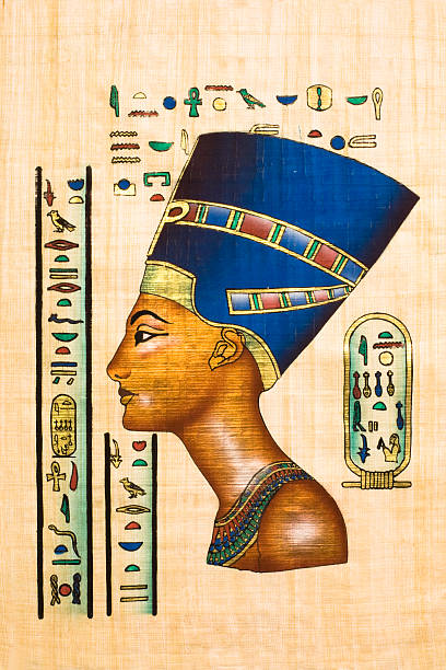 Egyptian ancient papyrus Egyptian  ancient papyrus -  Nefertiti and hieroglyphics horus photos stock illustrations