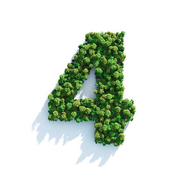número 4: vista de topo - number number 4 three dimensional shape green imagens e fotografias de stock