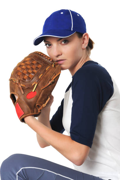 istock Young Woman Baseball Player Isolated on White Background 182705136
