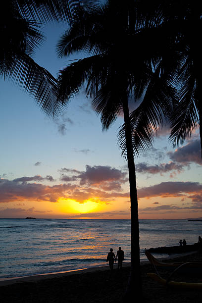 istock Tropical Sunset with people walking on a beach 182705554