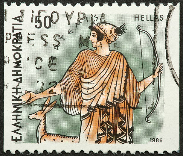 istock goddess Diana on a Greek stamp 182706879