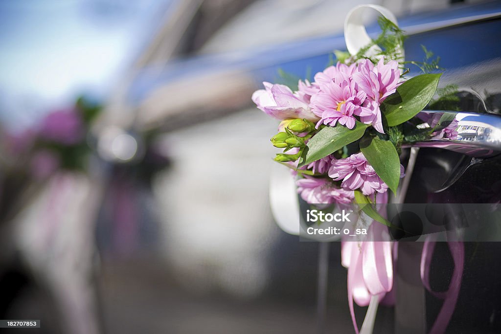 Decorated Wedding Car Luxury wedding car decorated with flowers Car Stock Photo