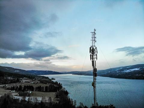 5G installation on high mast in forest