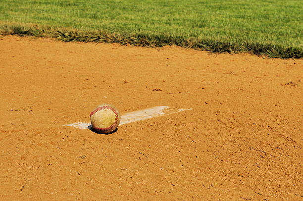 istock Pitcher's Mound Rubber, Dirt and Baseball in Field at Spring 182708719